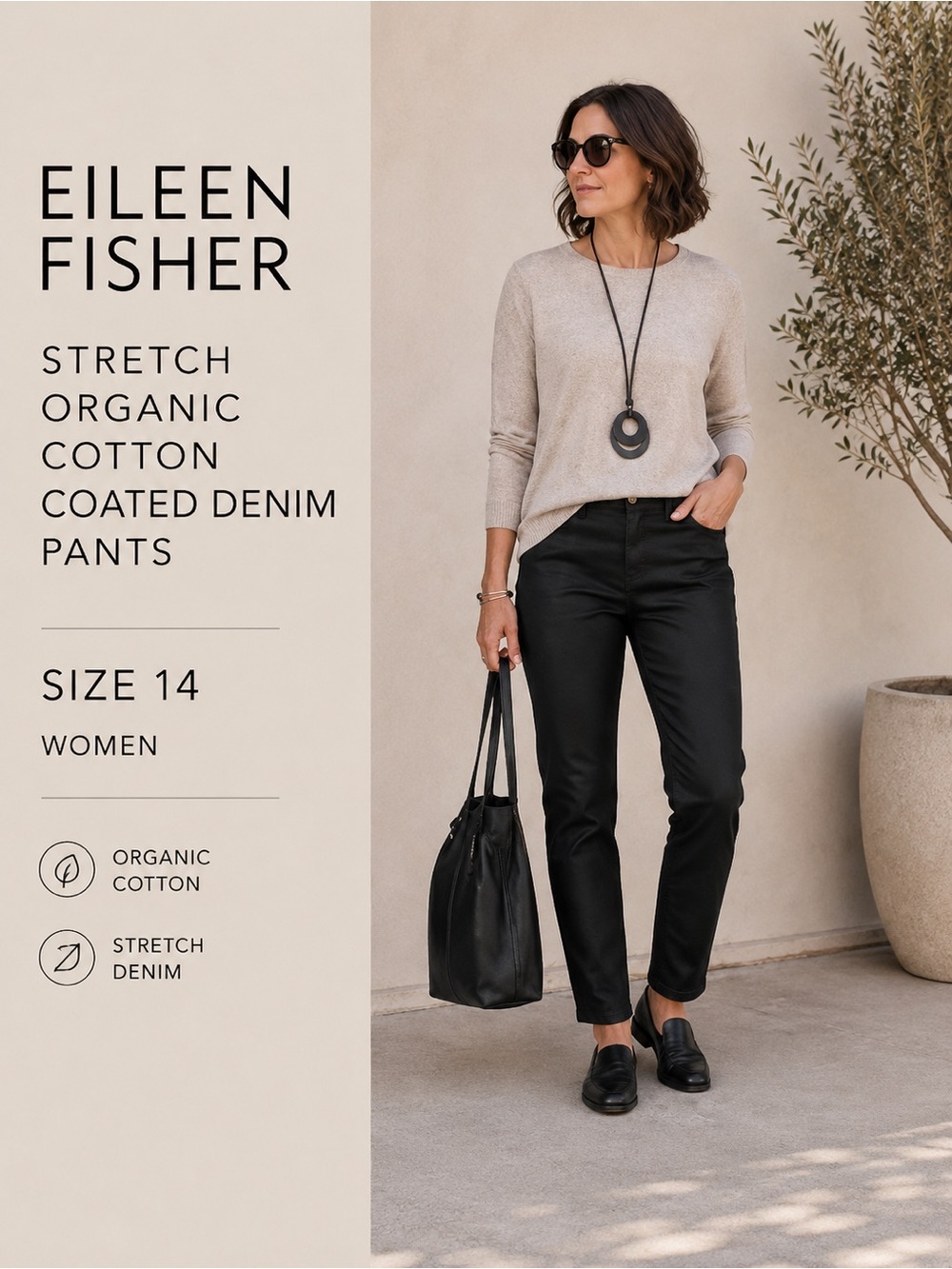 Eileen Fisher Black Coated Denim Ankle Jeans